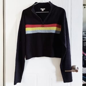 Black with colorful stripes long sleeve sweater